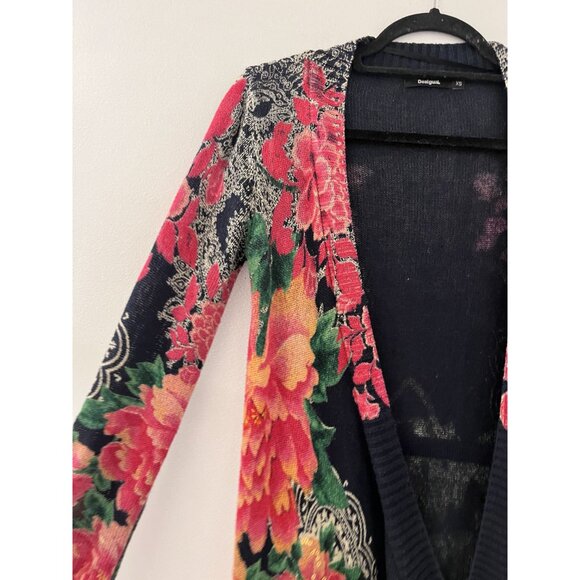 Women Desigual Open Front Cardigan Blue Colorful Size XS bohemian - Picture 3 of 8